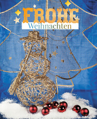 Frohe Weihnachten with lettering design. Merry Christmas in German greeting holiday card