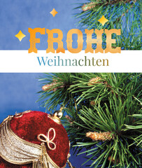 Frohe Weihnachten with lettering design. Merry Christmas in German greeting holiday card