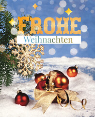 Frohe Weihnachten with lettering design. Merry Christmas in German greeting holiday card