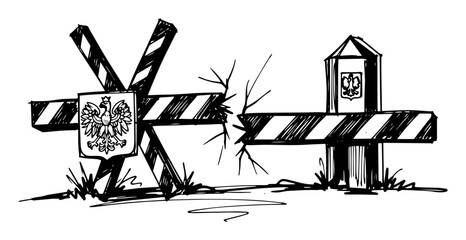 border crossing barriers with polish emblem sketch vector
