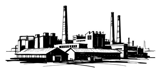 Obraz premium heavy industry factory plant sketch vector