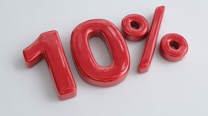 Glossy, red "10%" digits sit on a light gray background, suggesting a discount or percentage