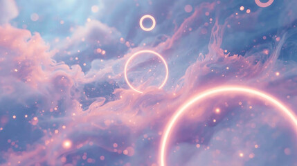Cosmic Dreamscape with Glowing Rings and Pink Clouds image photo