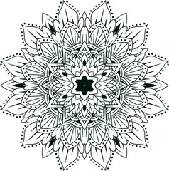 delicate floral mandala in thin line art, featuring layered petals and botanical details.
Theme Softness, purity, nature inspired calm.for Wellness branding, invitation decorations, boho posters,