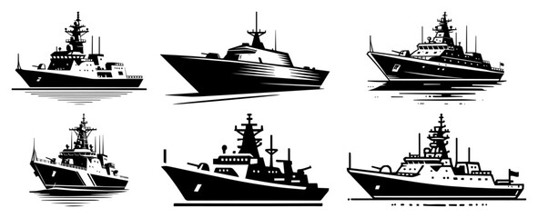 Set of Navy Warship Silhouettes © Mago