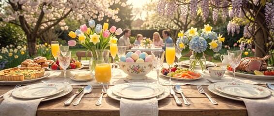 Garden brunch with family and friends during springtime gathering