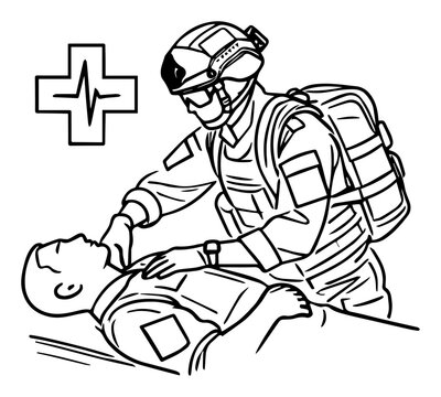 Military Medic Treating Wounded Soldier Illustration