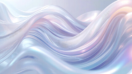 Iridescent Flowing Waves of Pearlescent White and Blue abstract fluid