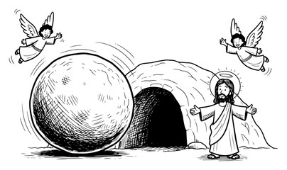 Obraz premium Resurrection of Jesus at the Empty Tomb