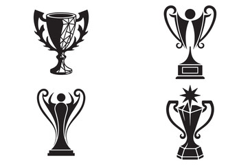 Trophy Silhouette Vector Icon Set, Award, Achievement and Victory Symbol Design