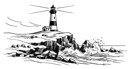 Lighthouse on Rocky Coastline