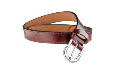 Horizontal close-up of a burgundy leather belt showing texture, stitching, and metal buckle. Ideal for backgrounds, mockups, and design templates.