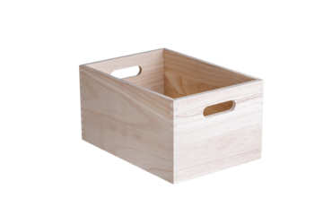 Simple, high-quality wooden storage box with no contents and dual oval handle cutouts. Ideal for lifestyle, e-commerce, or editorial use. Soft wood tones and clean lines for modern aesthetics.