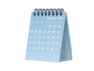 Desktop calendar for january 2026 in blue colour. Mini planner for business and finance, spiral...