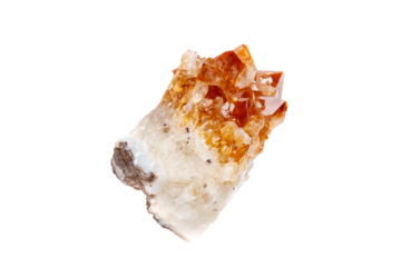 An elegant citrine stone on a white isolated background, featuring subtle yellow-orange shades with a refined polish. Suitable for luxury decor or crystal healing practices.