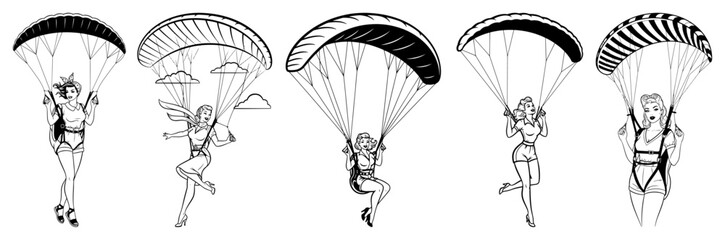 Pin Up Parachuting Girls Set