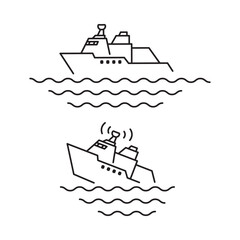 Ship sinking icon. Сargo ship suffered.Sinking steamboat ship.Accident at sea.