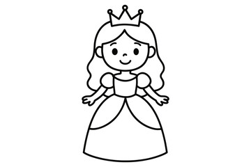 Fototapeta premium Cute princess in crown outline for kids' coloring activities