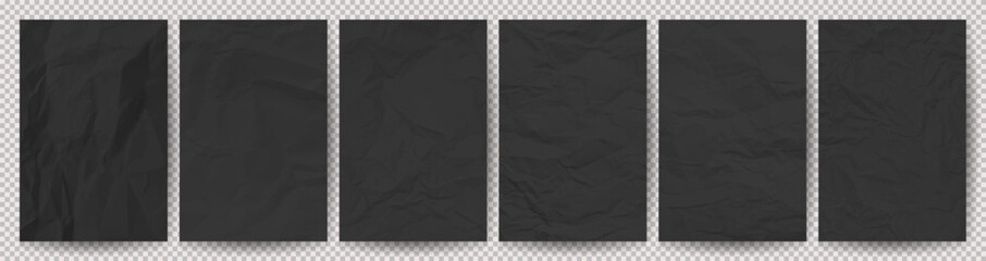 Big set of black clean crumpled papers
