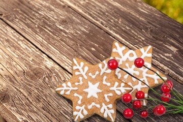 Gingerbread tasty holiday cookies on desk
