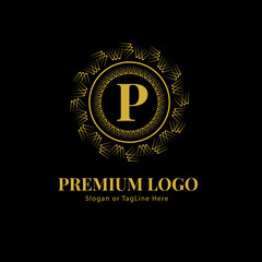 Elegant Premium Logo with Gold 'P' and Ornate Circular Design