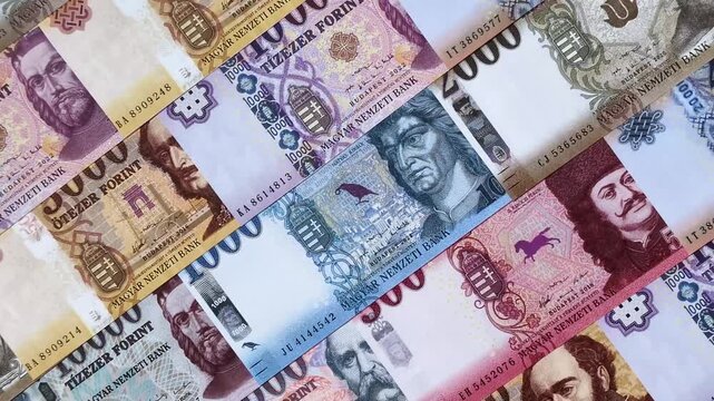 Hungarian forint, cash, currency of Hungary, banknotes for financial transactions. Hungarian forint