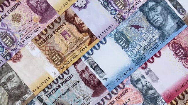 Hungarian forint, cash, currency of Hungary, banknotes for financial transactions. Hungarian forint