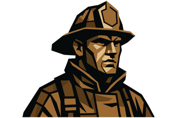 Obraz premium Bold geometric firefighter art: heroic and stylized portrait design