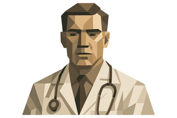 Geometric male doctor portrait with stethoscope in cubist style