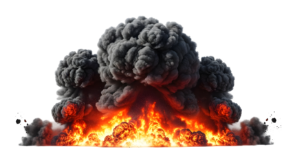 Realistic fire and smoke explosion effect isolated on transparent background