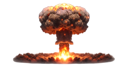Realistic mushroom cloud explosion effect isolated on transparent background