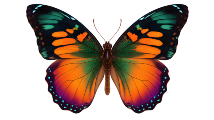 Colorful butterfly wings spread open isolated on transparent background