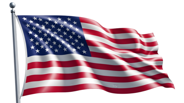 Waving american flag on a pole isolated on transparent background - Powered by Adobe
