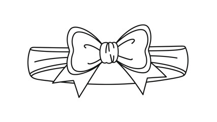 Fototapeta premium A simple black and white line drawing depicts a classic bow with flowing ribbon tails