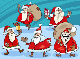 happy cartoon Santa Clauses characters on Christmas time