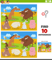 differences activity puzzle with cartoon farm animals