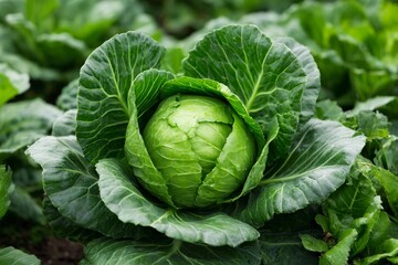 Fototapeta premium Cabbage growing in field during sunny day in spring