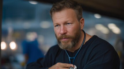 A specialist performing a meticulous physical examination, palpating gently and listening with full concentration as their stethoscope picks up faint irregularities — hands-on medical mastery and