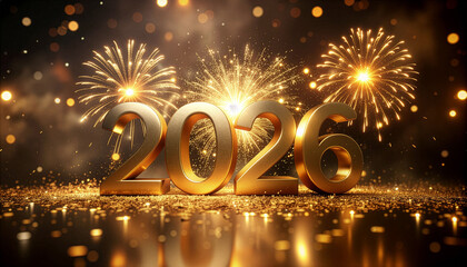 Festive winter holiday celebration with fireworks and snowflakes