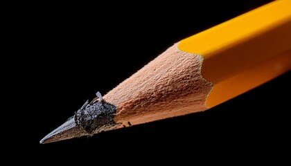 sharp detailed yellow pencil tip with graphite dust macro shot