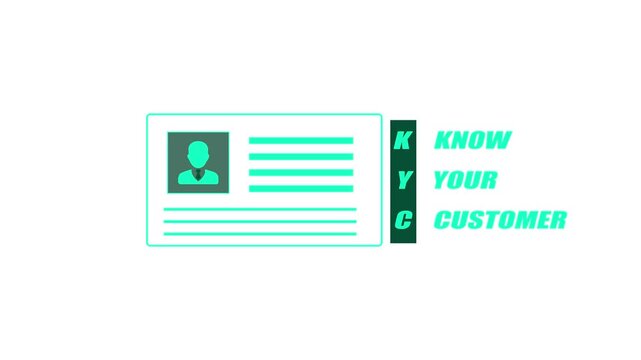 Know your customer concept illustrated through a virtual KYC card interface, enabling financial institutions to authenticate client identities and validate personal information