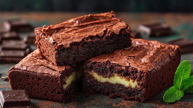 A pair of brownies sitting on a table, perfect for decorating or serving