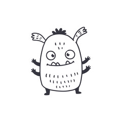 cute cartoon monster isolated on white background for coloring pages, magazines. Alien, Funny character. Sketch, doodle. Vector illustration
