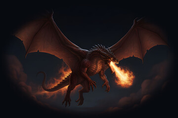 flying dragon on night sky