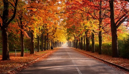 Obraz premium Alee Frumoas Inconjurat De Copaci In Toamn Cu Frunze Colorate