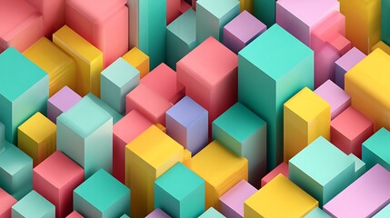 Obraz premium Pastel colored 3D cubes of varying heights creating a vibrant abstract cityscape geometric photo