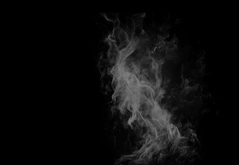 Abstract vertical stream of white smoke or vapor rising against a solid black background © Salman
