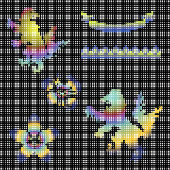 mexican huichol art wolf elements pack in vector art