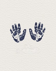 Blue Handprints on Textured Cream Background for Creative Projects