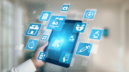 Online pharmacy icons showing medicine, healthcare, prescription and medical services with digital pharmacy, online drugstore, telemedicine and modern pharmaceutical solutions. Gist